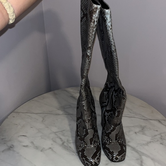 GUCCI PYTHON HORSEBIT KNEE HIGH BOOTS BLUE BROWN - Picture 2 of 5